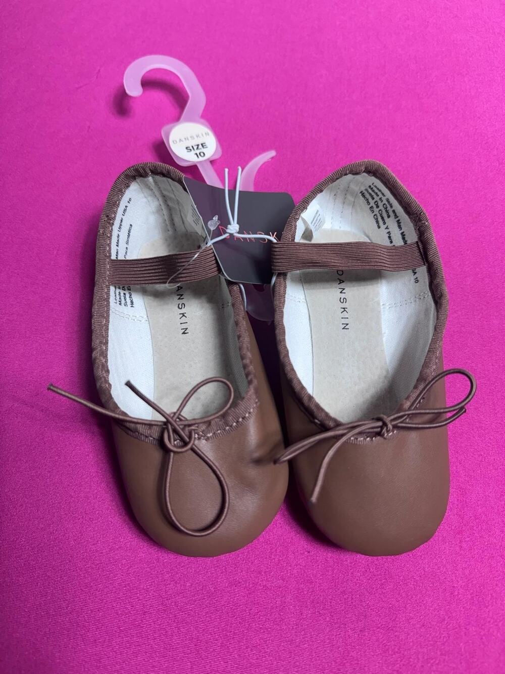 Danskin Ballet Slippers – Brown Stretch Elastic Bow Dance Shoes Size 10 - Picture 1 of 4